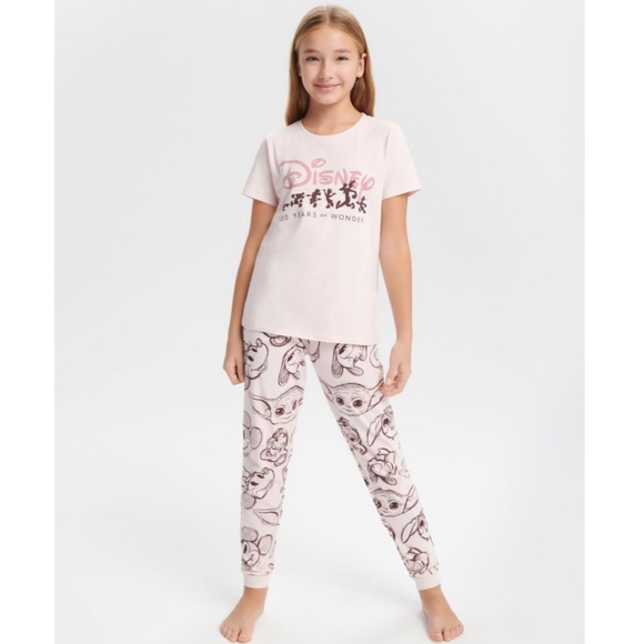 NWT Disney 100 Mickey Mouse Kids Girls Cotton Pajama Set Pink - Picture 1 of 6